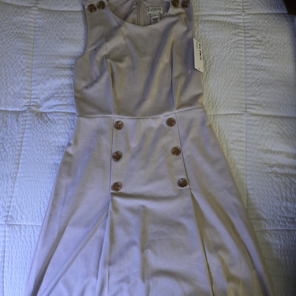 Enfocus Studio Cream A Line Sleeveless Dress with Button Details